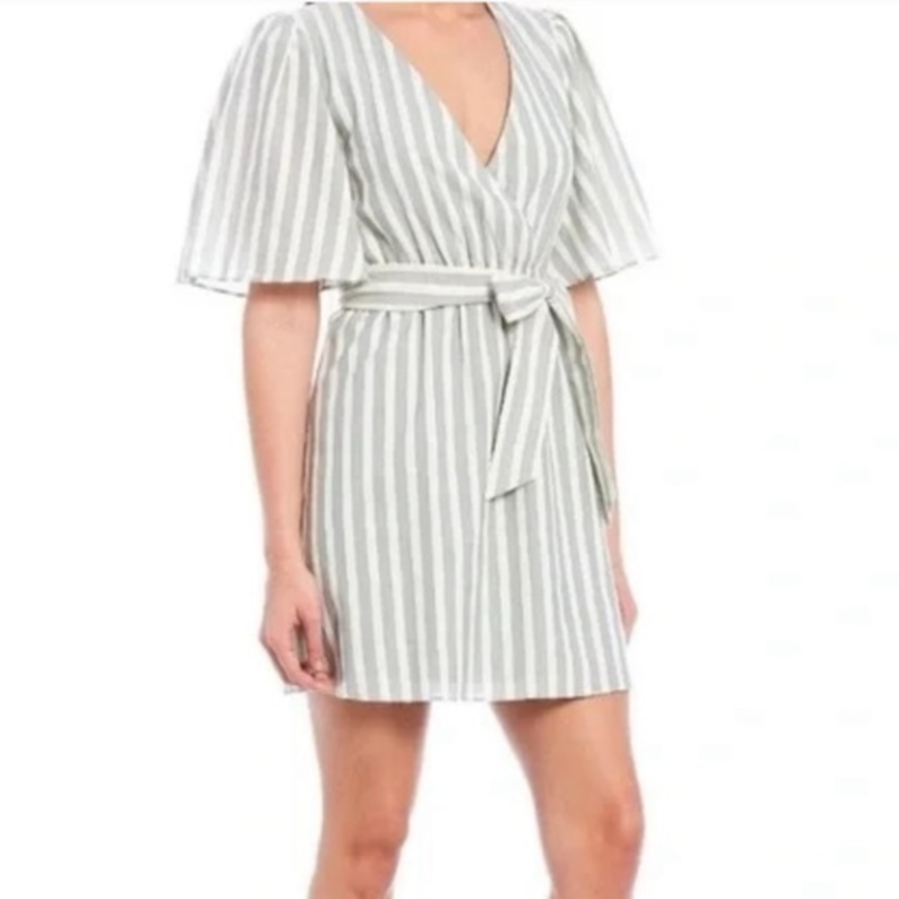 Gianni Bini Women's XS Billie Sweet Sorbet V-Neck Tie Front Wrap‎ Striped Dress